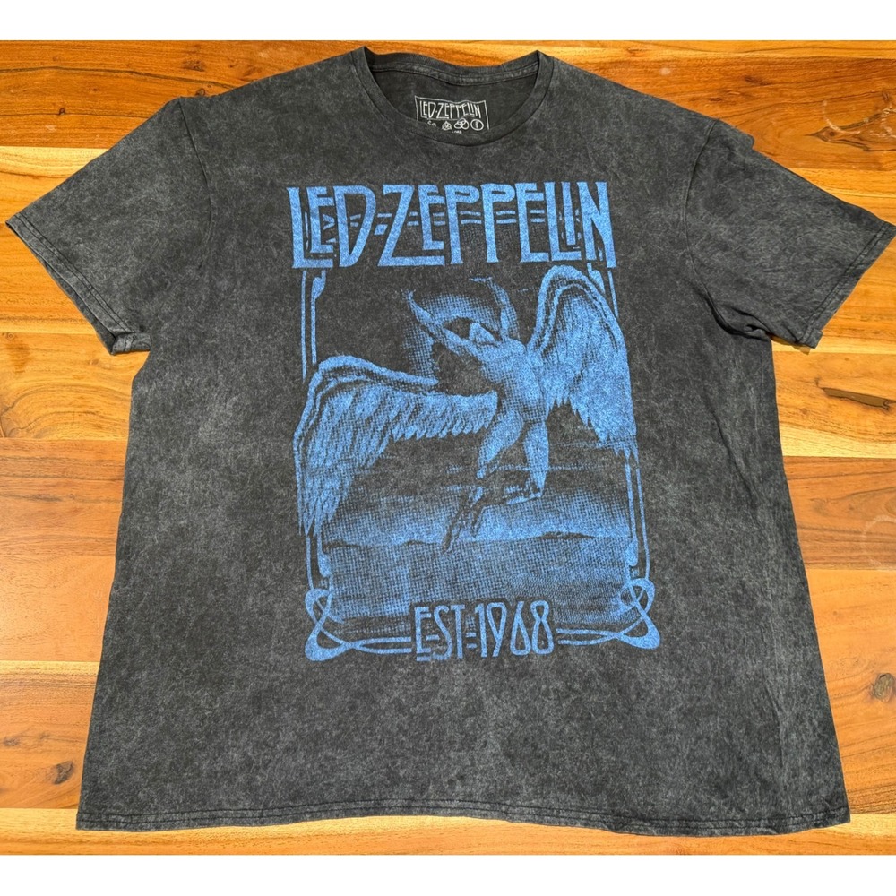 Led Zeppelin Icarus T Shirt Mens XL Black Blue Acid Wash Graphic Band Tee 2022